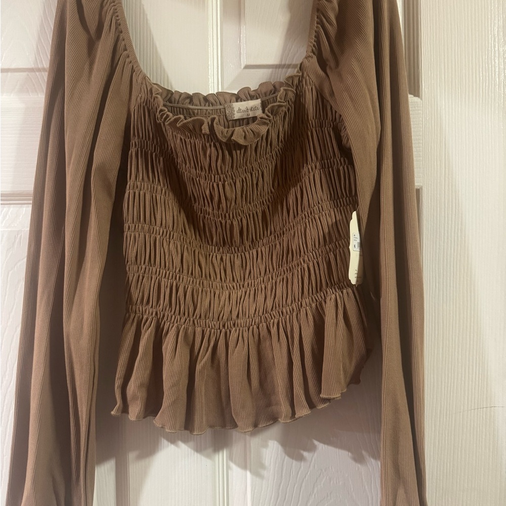 Altar'd State Tan Smocked Blouse
